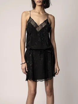 Женское платье с графическим принтом ZESSAM Star, летняя кружевная мини-юбка-комбинация с V-образным вырезом, повседневное классическое платье Femme 2023