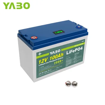 YABO ЖК-дисплей LiFePO4 высокой емкости с литиевым аккумулятором глубокого цикла по низкой цене 12 В 100 Ач литий-ионный аккумулятор