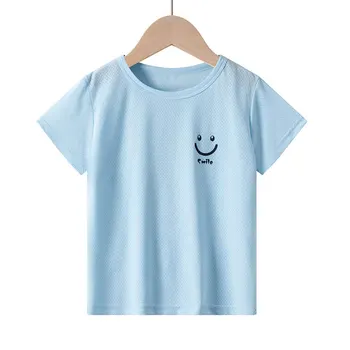 Новая летняя детская футболка, однотонные буквы с улыбкой, быстросохнущие шорты, тонкая сетчатая футболка, быстросохнущие топы для мальчиков и девочек
