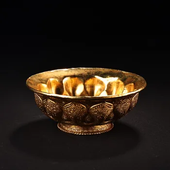 Коллекция Тибетского Храма 5 дюймов, Бронзовый контур в золоте, Позолоченный рельефный узор, чаша в форме цветка, чаша для подношений, таунхаус, Экзорцизм