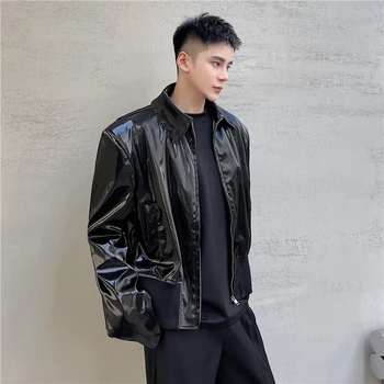 2022 Весна Корейский стиль индивидуальность яркие куртки из искусственной кожи мужские повседневные свободные короткие куртки из искусственной кожи мужские, M-XL