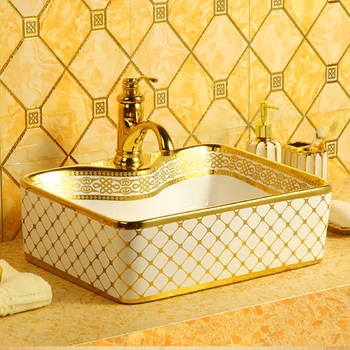 Керамические раковины для ванной Комнаты, Золотой прямоугольный умывальник, Сантехника для ванной Комнаты, Современная Кухонная мебель, Простая раковина для ванной комнаты
