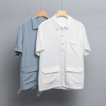 Новый стиль, повседневная удобная парчовая рубашка с короткими рукавами, мужская мода, модные рубашки с карманами для мужчин, топы, одежда, camisa chemise
