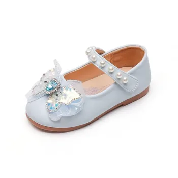 новая корейская версия 2023 года, кожаные туфли принцессы для девочек с милым бриллиантовым бантом, детская обувь на мягкой подошве, детские свадебные туфли для вечеринок