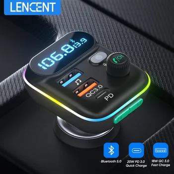 LENCENT FM-Передатчик Беспроводной Bluetooth 5,0 Радио Автомобильный Комплект с Type-C PD + QC3.0 Быстрое USB Зарядное Устройство Mp3-Плеер Приемник Hi Fi