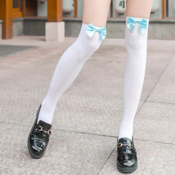 Чулки с галстуком-бабочкой, женское Японское модное платье до колена в стиле Лолиты для девочек, Белые чулки, летние носки JK Kawaii