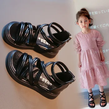 Модные летние сандалии для девочек; Детская пляжная обувь для маленьких и больших детей; размер мягкой подошвы 23-36