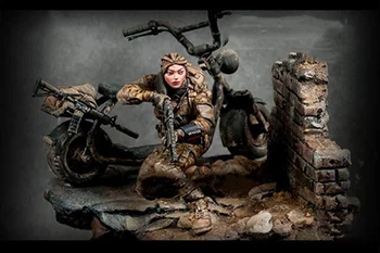 Новая современная женщина-воин в разобранном виде 1/2475 мм с основанием и фигуркой велосипеда из смолы, неокрашенный Модельный комплект