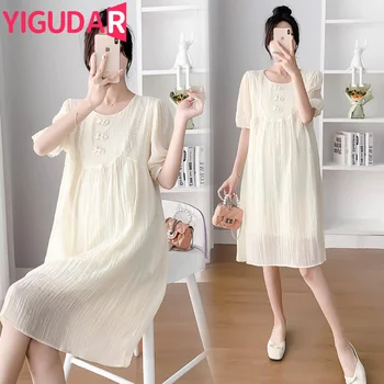 Летнее Корейское модное длинное платье для беременных 2023 года, элегантная милая одежда трапециевидной формы для беременных женщин, платье для фотосессии во время беременности