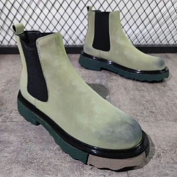 Зимние мужские ботинки Плюс бархатная хлопчатобумажная обувь, мужские ботинки для верховой езды из натуральной кожи, водонепроницаемые мужские ботинки 