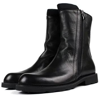 Теплые ботинки мужские черные зимние ботильоны из мягкой натуральной кожи E50