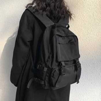 Простые рюкзаки, дорожная сумка большой емкости, однотонный студенческий школьный рюкзак Harajuku, женская мужская сумка, Унисекс, Хай-стрит