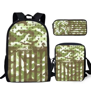 YIKELUO Армейский зеленый камуфляж с американским флагом, прочный брендовый рюкзак, повседневная модная сумка-мессенджер на молнии, дорожный рюкзак