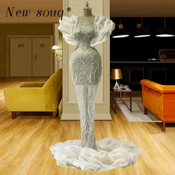 Дизайнерские вечерние платья Русалки с оборками, 2022 Дубай, женские вечерние платья с блестками и бисером, Иллюзионные платья для выпускного вечера