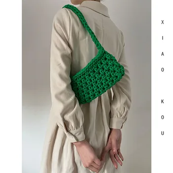 Брендовая дизайнерская хлопковая женская сумка через плечо, связанная вручную крючком, повседневная сумка через плечо, маленькая квадратная сумочка, тренд 2023 года
