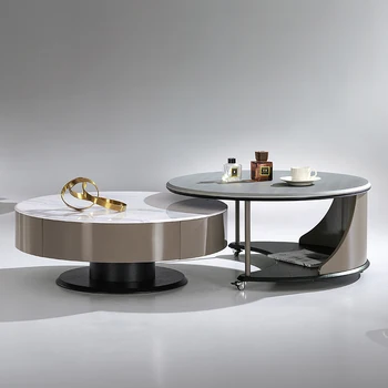 Роскошный и минималистичный чайный столик высокого качества, вращающаяся гостиная, простой мраморный высокий и низкий круглый чайный столик