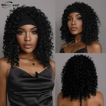 Натуральный кудрявый парик для чернокожих женщин, повязка на голову, упругие мягкие волнистые волосы в стиле афро, Термостойкие синтетические парики для женских вечеринок, ежедневное использование