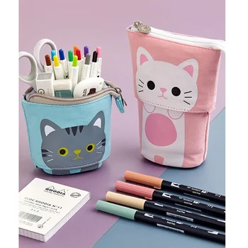 Angoo [Fun] Ручка, сумка для карандашей, Мультяшный Милый кот, Медведь, Овца, Холщовый складной держатель, Органайзер для канцелярских принадлежностей, подарок для детей A6445