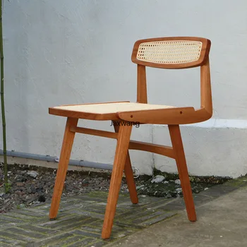 Скандинавский обеденный стул для кухни Мебель для дома Мебель из тикового дерева Простые деревянные обеденные стулья Дизайнерская спинка из ротанга Оригинальный стул