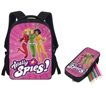 Twoheartsgirl Школьные сумки с принтом Totally Spies на молнии для детей, рюкзак для мальчиков и девочек, пенал, набор детских сумок для детского сада