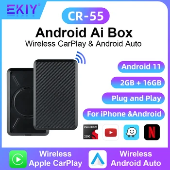 EKIY CR-55 Беспроводной CarPlay Android Auto Android 11 TV Box QCM2290 2G + 16G CarPlay AI Box Netflix Youtube Автомобильная Интеллектуальная Система