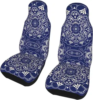 Темно-синие чехлы для автомобильных сидений в стиле бохо с цветочным рисунком для женщин, защита передних сидений, Пыленепроницаемые Удобные нескользящие автомобильные аксессуары