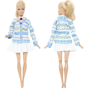 BJDBUS, 3 предмета, модное кукольное платье, юбка в стиле колледжа, костюм, синяя рубашка с бантом, свитер, одежда для куклы Барби, аксессуары, детские игрушки