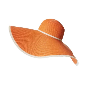 Весна-лето 2022 негабаритных пляжные шляпы 18см оранжевый Брим ВС Hat для женщин для активного отдыха на природе дама, УФ-защита дискеты соломенной шляпе