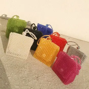 Женская сумочка конфетного цвета в стиле ретро 2020 года, прозрачная тканая сумка ручной работы с цветным жемчугом, свадебный клатч, кошелек и сумочка