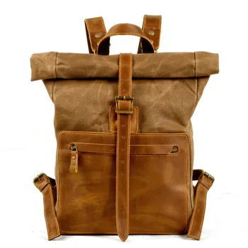 2021 новый простой рюкзак из восковой ткани в стиле ретро, мужской повседневный рюкзак с кожаной сумкой, квадратная школьная сумка