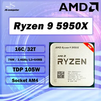 НОВЫЙ процессор AMD Ryzen 9 5950X R9 5950X 3,4 ГГц, 16 Ядер, 32 потока, процессор 7 Нм L3 = 64 М 100-000000059, Сокет AM4