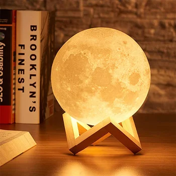 Светодиодная Лунная лампа с 3D-принтом, ночник для сна, сенсорная зарядка через USB, теплый свет, лунная лампа, украшения для спальни, подарки