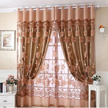 Цветок пасторальный стиль гостиная роскошные прозрачные шторы окно кухня тюль пряжа шторы спальня шторы фиолетовый коричневый розовый