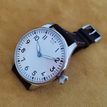 без логотипа 44 мм механические часы с ручным заводом в стиле пилота, белый циферблат, механизм Seagull ST3600-2, минималистичный стиль, без секундной стрелки