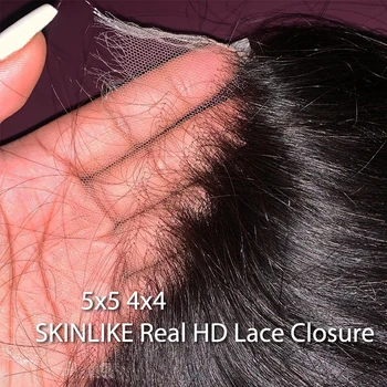 Невидимая Кружевная Застежка Real HD 5x5 Кружевная Застежка Предварительно выщипанные Прямые Человеческие Волосы Remy Melt Skins Прозрачное Кружево Для Чернокожих Женщин