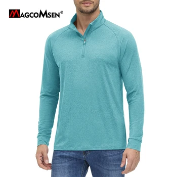 Мужская походная рубашка MAGCOMSEN с длинным рукавом UPF50 +, футболка с защитой от ультрафиолета, пуловеры на молнии, топы