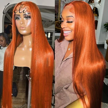 Имбирно-оранжевый бесклеевой прямой прозрачный парик с кружевной вставкой 13X4, предварительно выщипанные человеческие волосы, парик с застежкой 4X4 для женщин