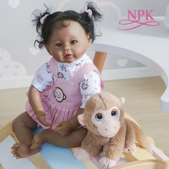 NPK 50 см афроамериканский младенец размером с новорожденного, приятная кукла bebe, возрожденный младенец в темно-черной коже, 100% ручная работа, мягкое прикосновение