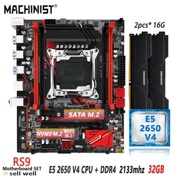 Комплект материнской платы MACHINIST RS9 X99 LGA2011-3 Kit Xeon E5 2650 V4 CPU Процессор 2x16 = 32 ГБ оперативной памяти DDR4 ECC SSD NVME M.2 M-ATX