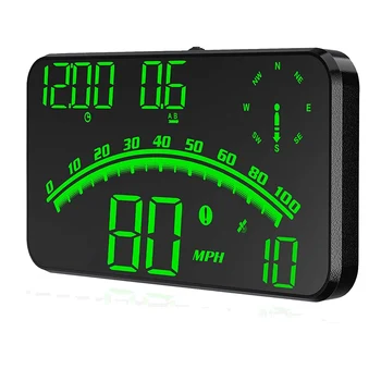 Автомобильный цифровой GPS-спидометр, автомобильный HUD-дисплей со скоростью миль / ч, направлением по компасу, напоминание об усталости при вождении