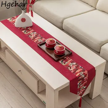 Кухонная красная настольная дорожка, ретро пылезащитная скатерть, Свадебное украшение, обеденный стол с кисточками в китайском стиле, флаг Камино Де Меса