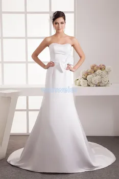 бесплатная доставка 2016 дизайн с открытыми плечами мода ручной работы лук невесты маленький шлейф индивидуальный размер/цвет белое платье подружки невесты