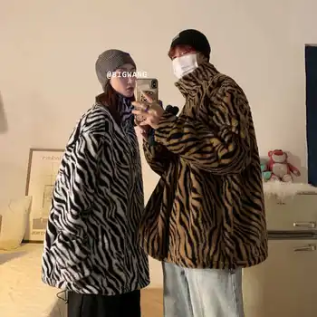 Зимняя одежда с леопардовым принтом, женские куртки, винтажное толстое пальто, женская свободная водолазка из овечьей шерсти, женские топы