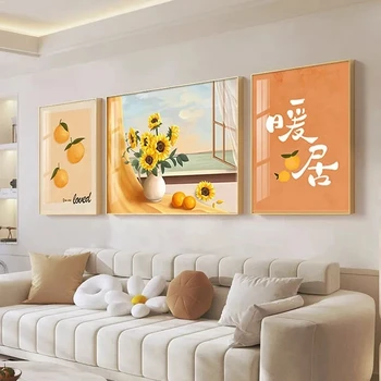 Настенная роспись в виде триптиха для домашней гостиной Светлый диван в роскошном стиле, настенная живопись, высококачественный декор из хрустального фарфора.