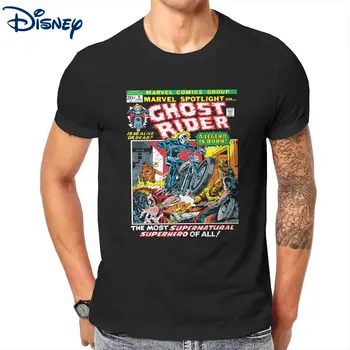 Потрясающие футболки Disney Marvel Spotlight Ghost Rider, мужские футболки с круглым вырезом, футболки из 100% хлопка, футболки с коротким рукавом, одежда больших размеров