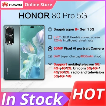 HONOR 80 Pro 5G 6,67-дюймовый OLED-изогнутый экран Snapdragon 8 + Восьмиядерный 106 Мп Тройные камеры 66 Вт SuperCharge NFC