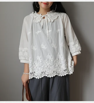 Хлопчатобумажный кружевной воротник с вышивкой, белая блузка, зимняя рубашка, топ Mori Girl 2021, новинка