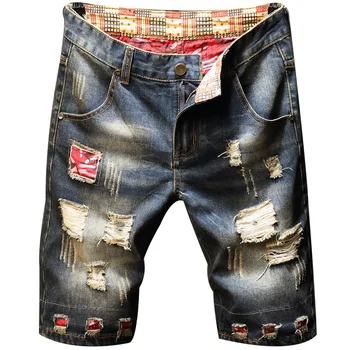 Мужские джинсы, рваные пляжные джинсовые шорты, повседневные хлопчатобумажные короткие брюки, винтажная приталенная летняя мужская одежда