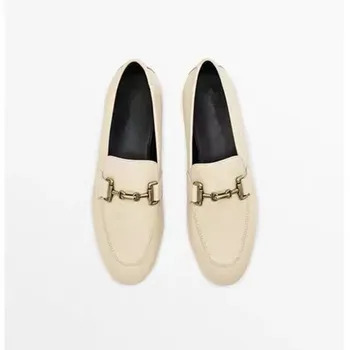 Лоферы без застежки, женские французские элегантные туфли из натуральной кожи на плоской подошве с пряжкой, модные повседневные туфли