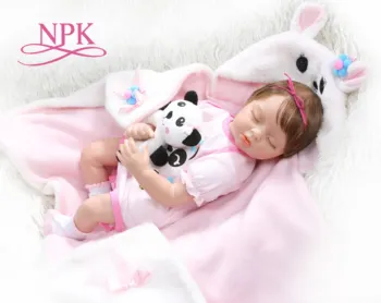 55-Сантиметровая новорожденная кукла bebe realitic reborn sleeping baby girl кукла с мягким утяжеленным телом и укоренившимися волосами в платье с пандой